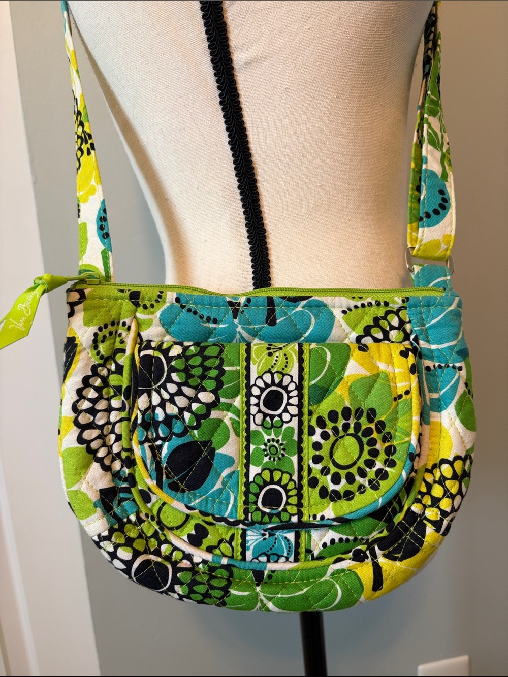 Vera Bradley Green Floral Quilted Crossbody Bag